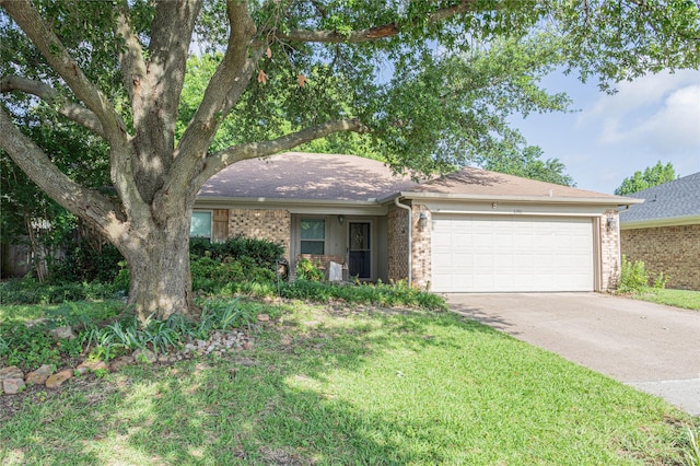 6306 Elmview Dr, Arlington, TX 76018 - ranch-style house with an attached garage, brick siding, concrete driveway, and roof with shingles