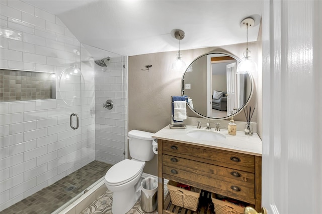 2807 Stonehurst Dr, Grapevine, TX 76051 - full bath with a shower stall, vanity, and lofted ceiling
