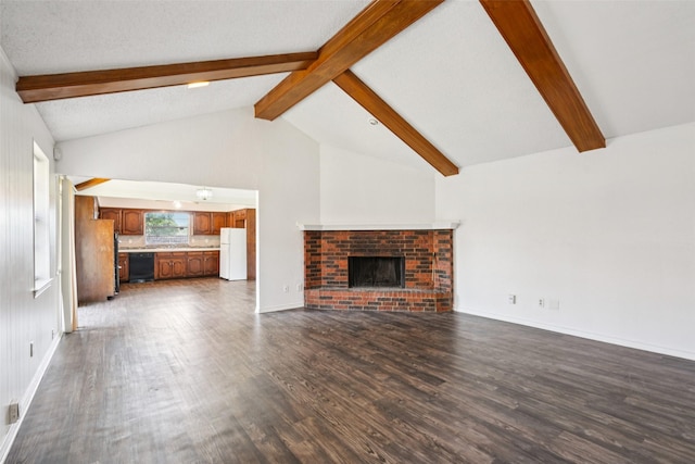 338 S Stewart Ave, Lancaster, TX 75146 - unfurnished living room featuring dark wood-style flooring and a fireplace