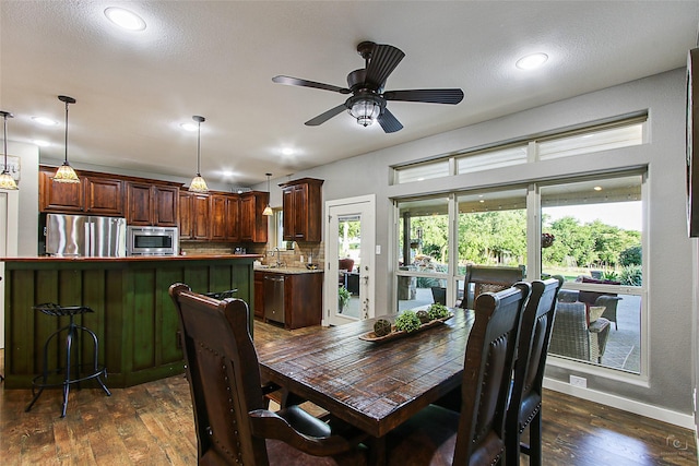 140 Stark Ln, Sherman, TX 75090 - dining area with dark wood-type flooring, a ceiling fan, and recessed lighting