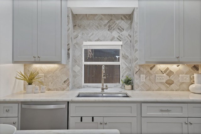 4418 Spring Garden Dr, Arlington, TX 76016 - kitchen featuring dishwasher, decorative backsplash, and light stone countertops