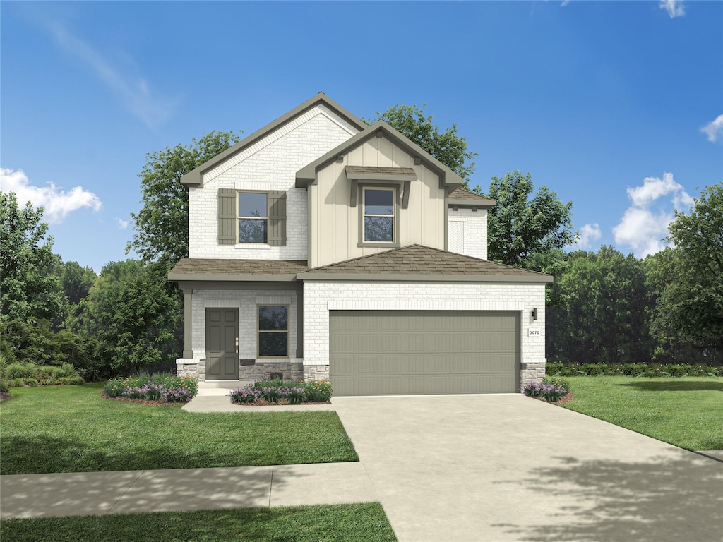 938 Hazel Dr, Lavon, TX 75166 - craftsman inspired home with board and batten siding, a front lawn, and driveway