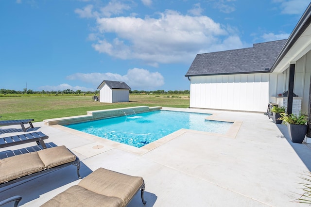 9209 Old Stoney Rd, Ponder, TX 76259 - outdoor pool featuring a patio area, a storage unit, and a yard