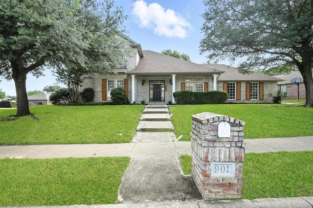 901 Bluebird Ct, Burleson, TX 76028 - view of front of home with a front lawn, brick siding, and roof with shingles