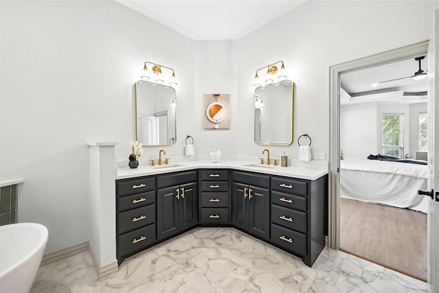 901 Bluebird Ct, Burleson, TX 76028 - bathroom with connected bathroom, marble finish floors, and double vanity