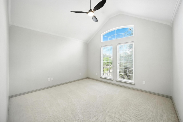 901 Bluebird Ct, Burleson, TX 76028 - unfurnished room with vaulted ceiling, a ceiling fan, carpet floors, and crown molding