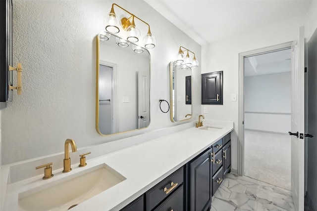 901 Bluebird Ct, Burleson, TX 76028 - bathroom featuring marble look tile flooring and double vanity
