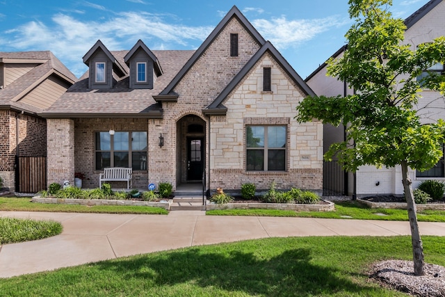 5616 Traveller Dr, North Richland Hills, TX 76180 - french country style house with roof with shingles, brick siding, and stone siding
