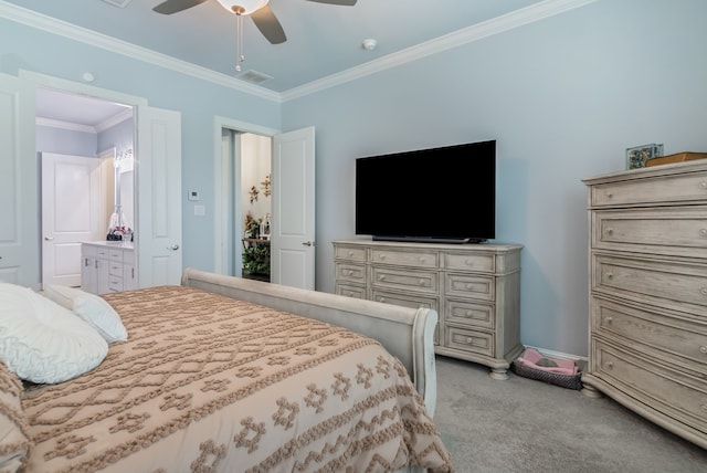 5616 Traveller Dr, North Richland Hills, TX 76180 - carpeted bedroom featuring crown molding and ceiling fan