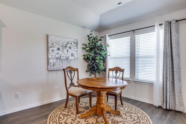 819 Twin Edge Dr, Royse City, TX 75189 - dining room with dark wood-style flooring and vaulted ceiling
