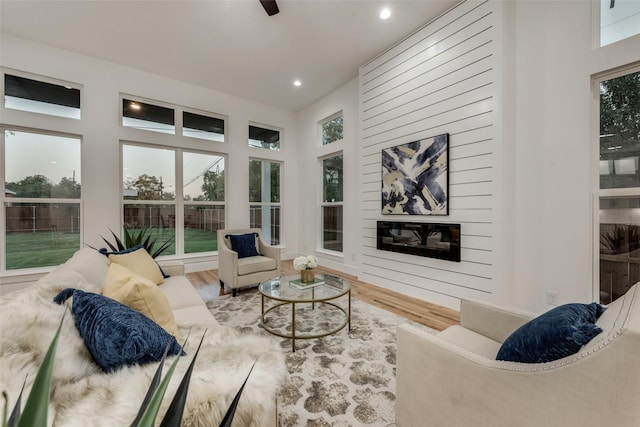 1403 Pueblo St, Dallas, TX 75212 - living room featuring wood finished floors, recessed lighting, and ceiling fan