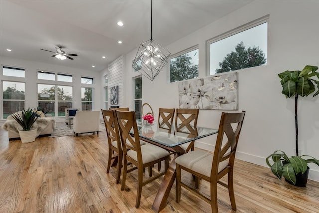 1403 Pueblo St, Dallas, TX 75212 - dining room featuring recessed lighting, healthy amount of natural light, light wood finished floors, a ceiling fan, and a chandelier