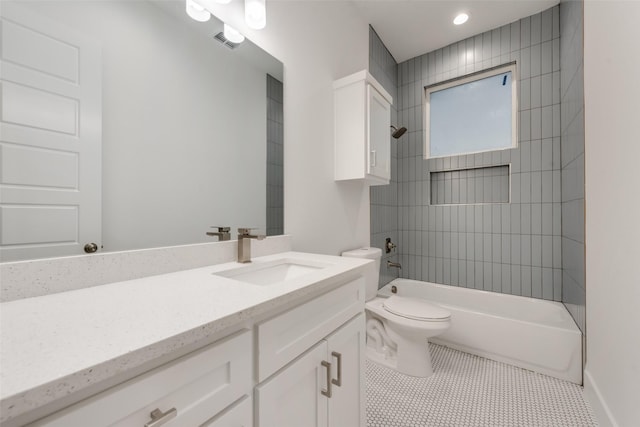 1403 Pueblo St, Dallas, TX 75212 - full bathroom with vanity, shower / washtub combination, recessed lighting, and tile patterned floors
