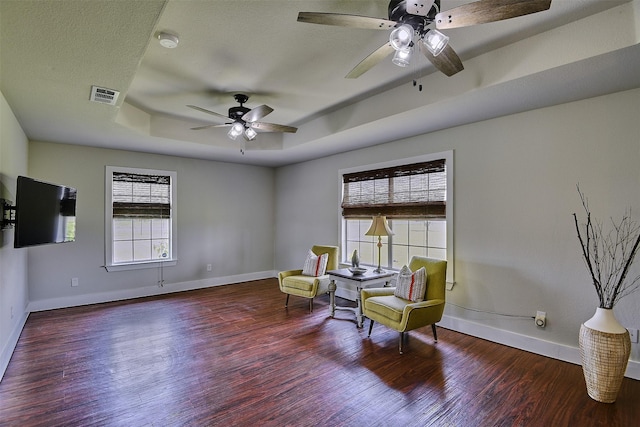 351 Marion Rd, Venus, TX 76084 - sitting room featuring a ceiling fan, wood finished floors, and a raised ceiling