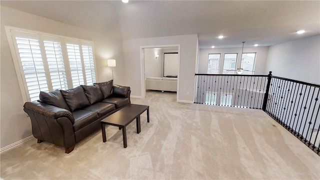 1320 Ponca St, Carrollton, TX 75010 - living area with ceiling fan, carpet floors, and recessed lighting