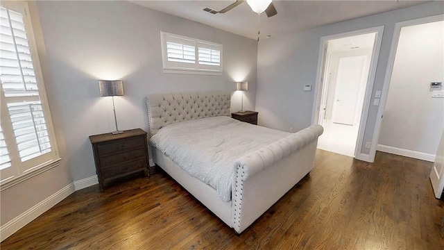 1320 Ponca St, Carrollton, TX 75010 - bedroom featuring dark wood-type flooring and a ceiling fan