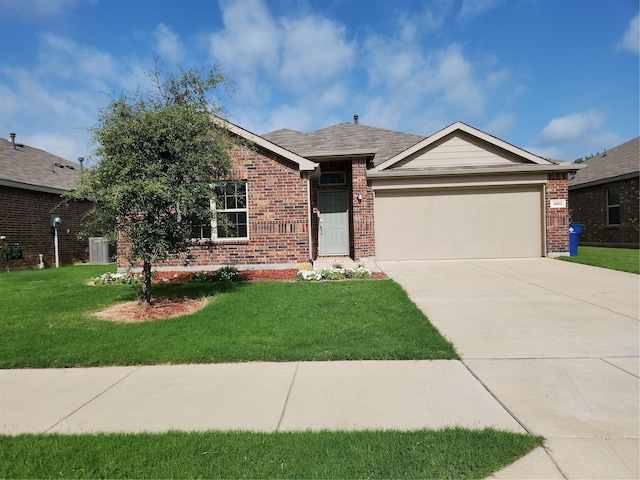 1460 Acmite Ave, Cross Roads, TX 76227 - ranch-style home featuring brick siding, a garage, concrete driveway, and a front yard