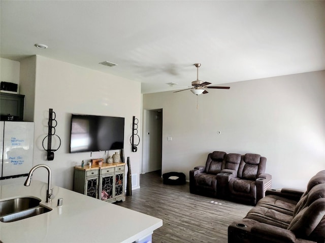 1460 Acmite Ave, Cross Roads, TX 76227 - living room featuring ceiling fan and wood finished floors