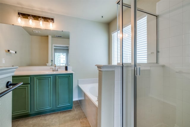 9032 Eagle Dr, Providence Village, TX 76227 - bathroom featuring a shower stall, vanity, and a garden tub
