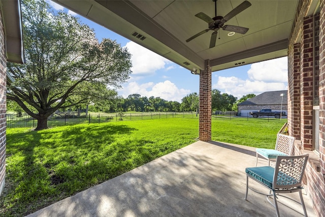3014 Preston Club Dr, Sherman, TX 75092 - fenced backyard featuring ceiling fan and a patio area