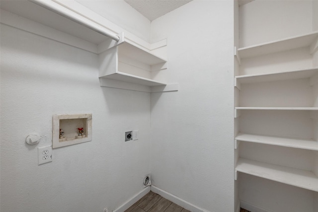 6414 Seaford Rd, Arlington, TX 76001 - washroom with electric dryer hookup, hookup for a washing machine, hookup for a gas dryer, and wood finished floors