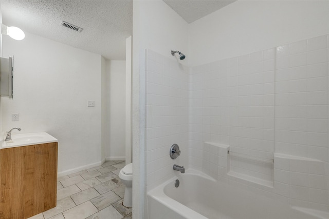 6414 Seaford Rd, Arlington, TX 76001 - full bathroom with vanity, bathing tub / shower combination, a textured ceiling, and tile patterned flooring