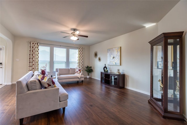 1109 Spanish Needle Trl, Fort Worth, TX 76177 - living room with a ceiling fan and dark wood-style floors