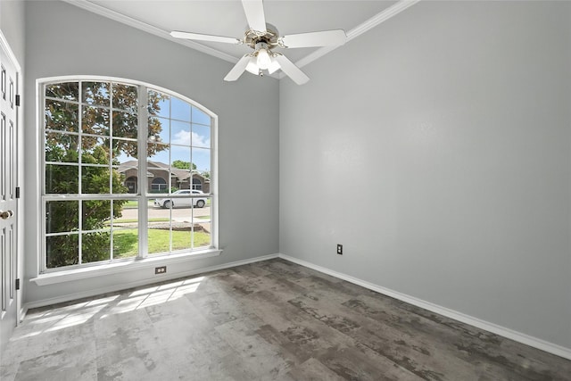 8301 Concord Dr, Rowlett, TX 75089 - spare room featuring ornamental molding, plenty of natural light, wood finished floors, and a ceiling fan