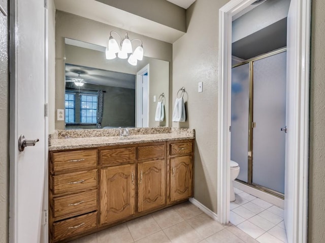 713 Bordner Dr, Lancaster, TX 75146 - full bath with vanity, a chandelier, tile patterned floors, a stall shower, and a textured wall