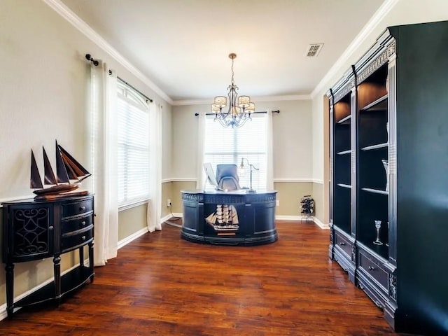 301 Komron Ct, Prosper, TX 75078 - dining area featuring a chandelier, dark wood-style floors, and ornamental molding
