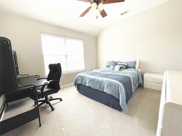 301 Komron Ct, Prosper, TX 75078 - bedroom featuring carpet floors, a desk, vaulted ceiling, and ceiling fan