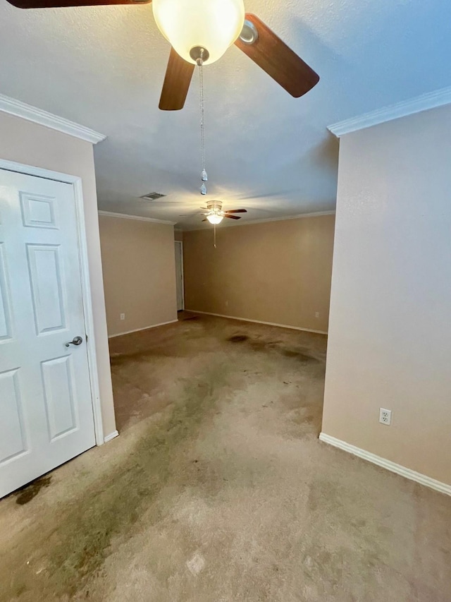 817 W Harwood Rd Unit B, Hurst, TX 76054 - carpeted empty room with a ceiling fan and ornamental molding
