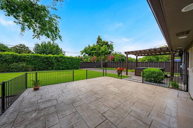 5710 Forest Ln, Dallas, TX 75230 - fenced backyard with a pergola and a patio