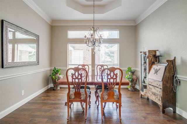 107 Sundance Ct, Hudson Oaks, TX 76087 - dining space featuring a chandelier, dark wood-style flooring, crown molding, and a textured wall