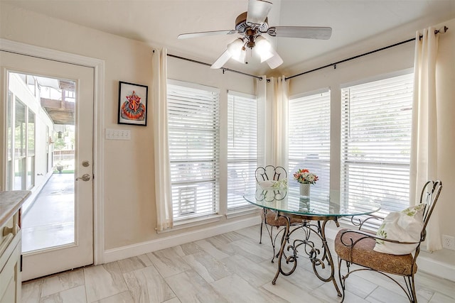 107 Sundance Ct, Hudson Oaks, TX 76087 - dining room featuring a ceiling fan and baseboards