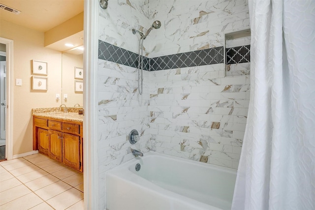 107 Sundance Ct, Hudson Oaks, TX 76087 - full bath with shower / tub combo with curtain, vanity, and tile patterned flooring