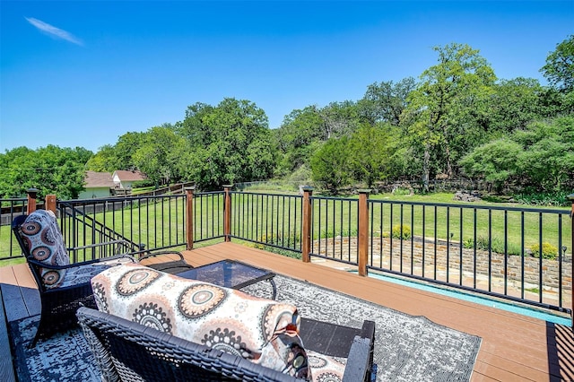 107 Sundance Ct, Hudson Oaks, TX 76087 - fenced backyard with a wooden deck and view of scattered trees