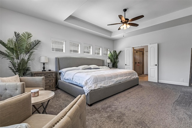303 Hidden Cove Dr, Ponder, TX 76259 - bedroom with carpet flooring, ceiling fan, and a raised ceiling