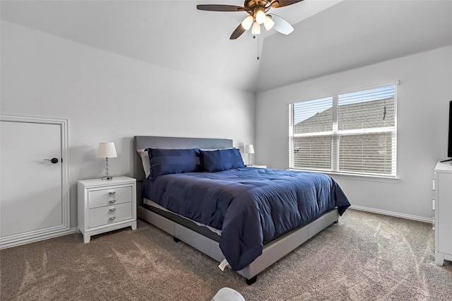 303 Hidden Cove Dr, Ponder, TX 76259 - bedroom featuring carpet floors, lofted ceiling, and a ceiling fan