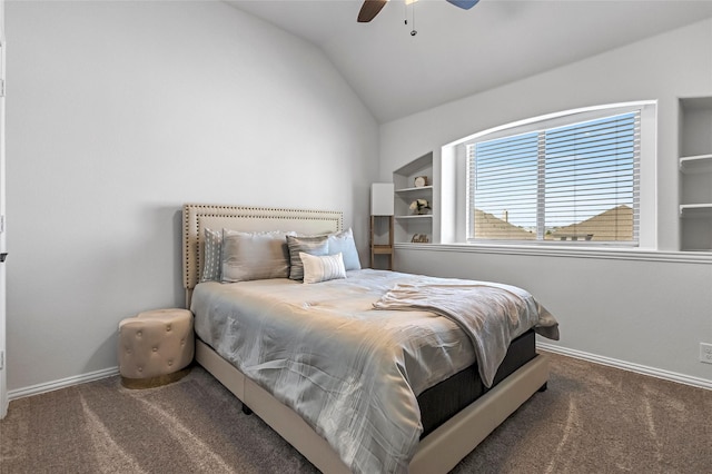 303 Hidden Cove Dr, Ponder, TX 76259 - carpeted bedroom with vaulted ceiling and a ceiling fan
