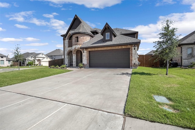 303 Hidden Cove Dr, Ponder, TX 76259 - french country inspired facade with brick siding, concrete driveway, roof with shingles, an attached garage, and a residential view