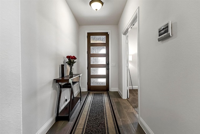 303 Hidden Cove Dr, Ponder, TX 76259 - doorway to outside with dark wood-style floors and baseboards