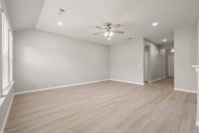 1909 Morning Dove, Aubrey, TX 76227 - unfurnished room featuring ceiling fan, recessed lighting, light wood-style flooring, and lofted ceiling