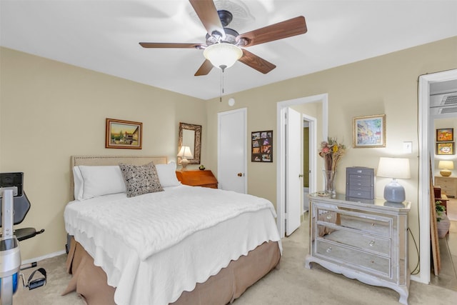 10763 Villager Unit A, Dallas, TX 75230 - bedroom featuring light colored carpet and ceiling fan