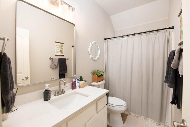 12720 Outlook Ave, Fort Worth, TX 76244 - full bath with vanity, vaulted ceiling, and a shower with curtain