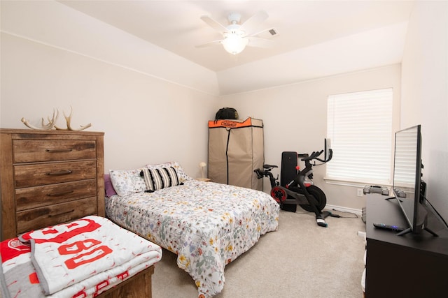 12720 Outlook Ave, Fort Worth, TX 76244 - bedroom featuring carpet, a ceiling fan, and vaulted ceiling