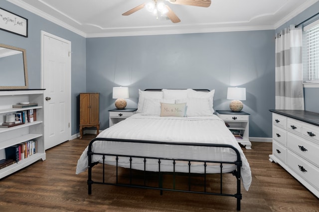 5807 Shady Hill Ln, Arlington, TX 76016 - bedroom with ornamental molding, dark wood-type flooring, and a ceiling fan