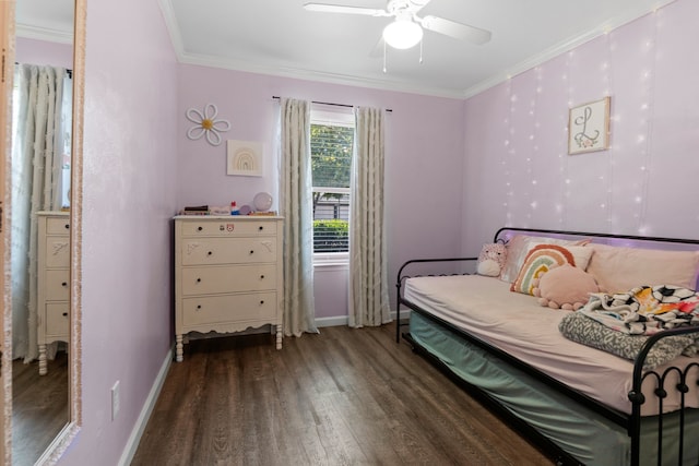5807 Shady Hill Ln, Arlington, TX 76016 - bedroom with wood finished floors, crown molding, and ceiling fan