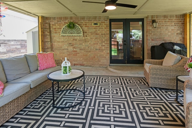 5807 Shady Hill Ln, Arlington, TX 76016 - view of patio / terrace featuring french doors, outdoor lounge area, and a ceiling fan