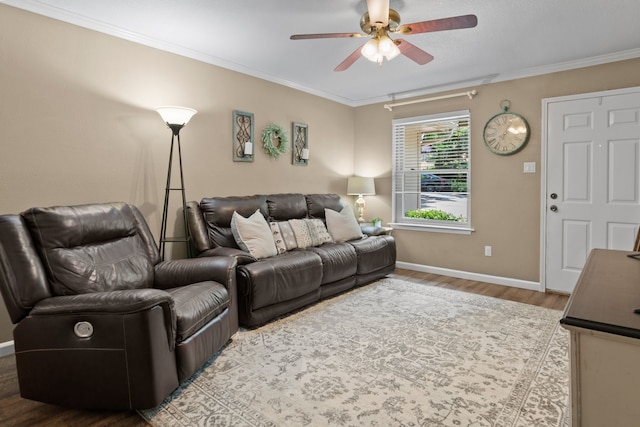 5807 Shady Hill Ln, Arlington, TX 76016 - living area featuring ceiling fan, wood finished floors, and crown molding